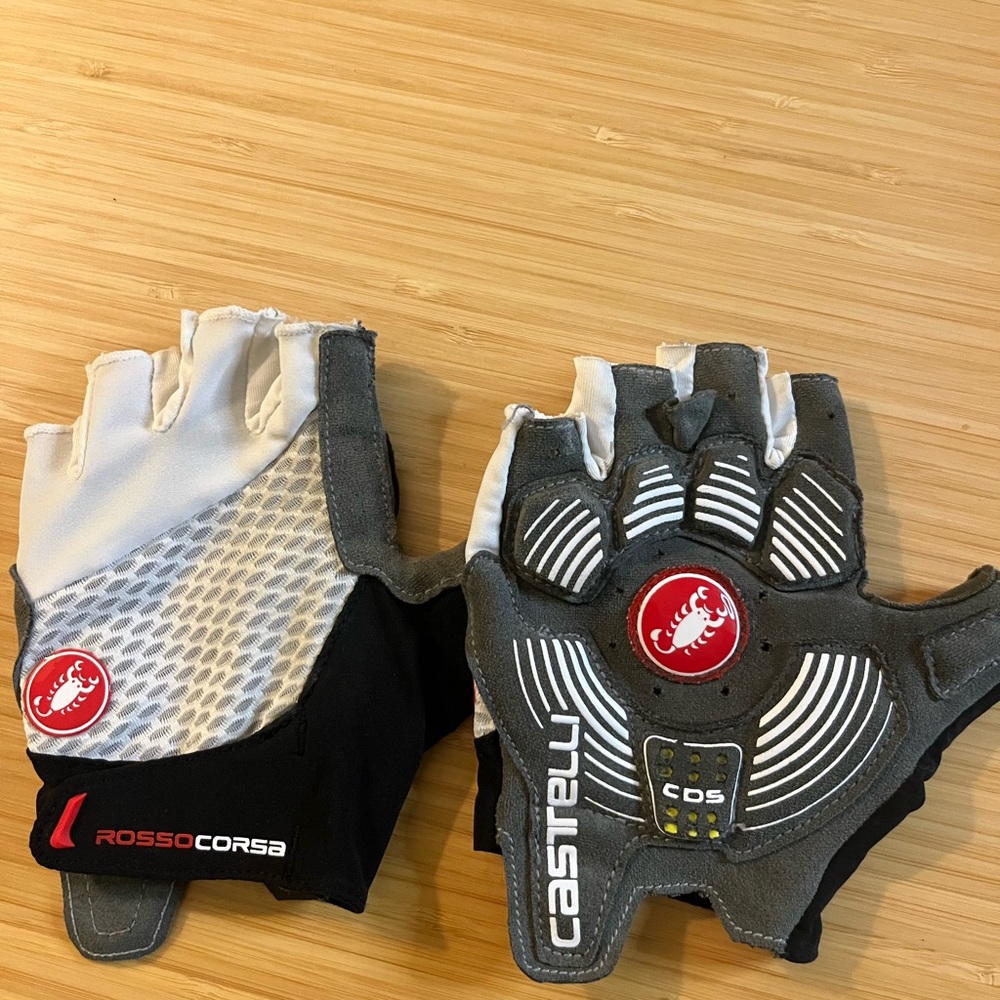 Gray and White Cycling Gloves, Castelli, small